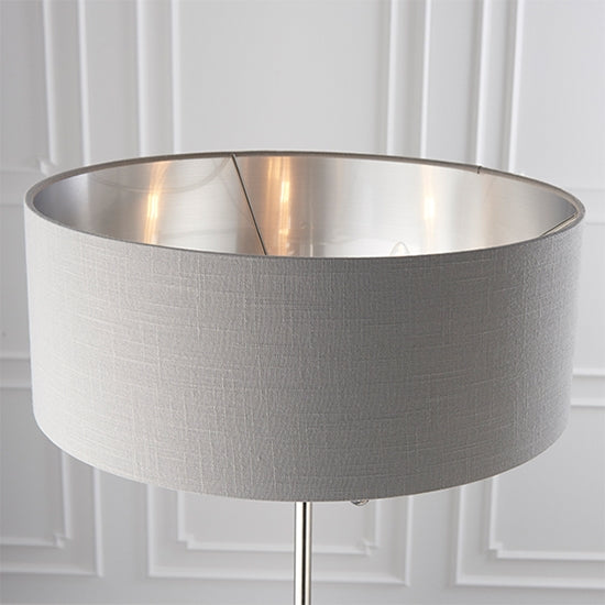 Highclere Charcoal Linen Fabric Shade Floor Lamp In Bright Nickel