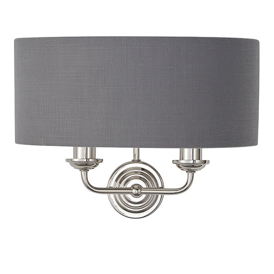 Highclere Charcoal Linen Shade 2 Lights Wall Light In Bright Nickel