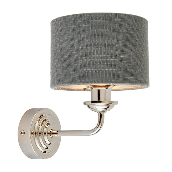 Highclere Charcoal Linen Shade Wall Light In Brushed Chrome