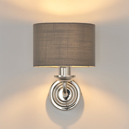 Highclere Charcoal Linen Shade Wall Light In Brushed Chrome