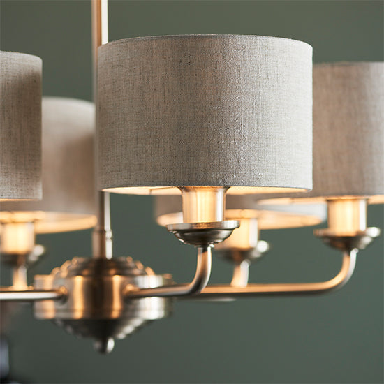 Highclere Charcoal Shade 6 Lights Ceiling Pendant Light In Antique Brass