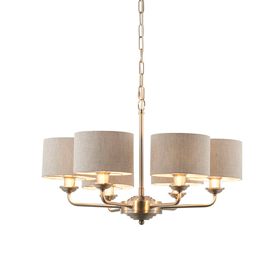 Highclere Charcoal Shade 6 Lights Ceiling Pendant Light In Antique Brass