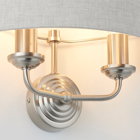 Highclere Natiral Linen Shade 2 Lights Wall Light In Brushed Chrome