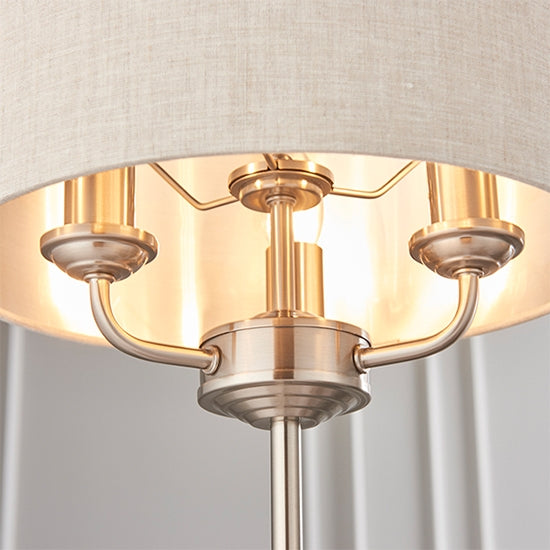 Highclere Natural Linen Shade 3 Lights Table Lamp In Brushed Chrome