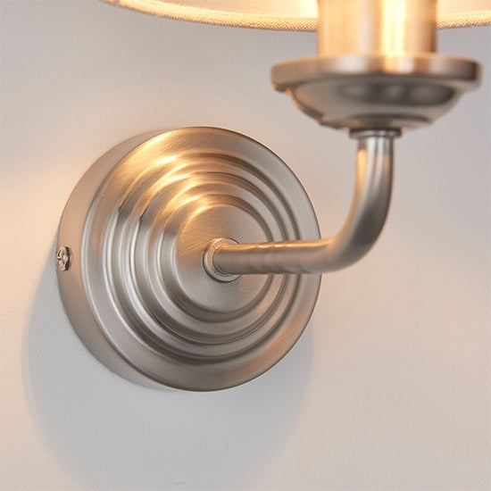 Highclere Natural Linen Shade Wall Light In Brushed Chrome