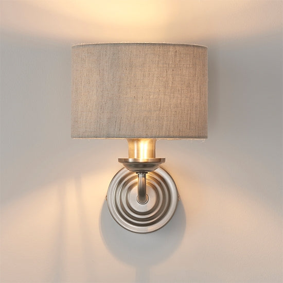 Highclere Natural Linen Shade Wall Light In Brushed Chrome
