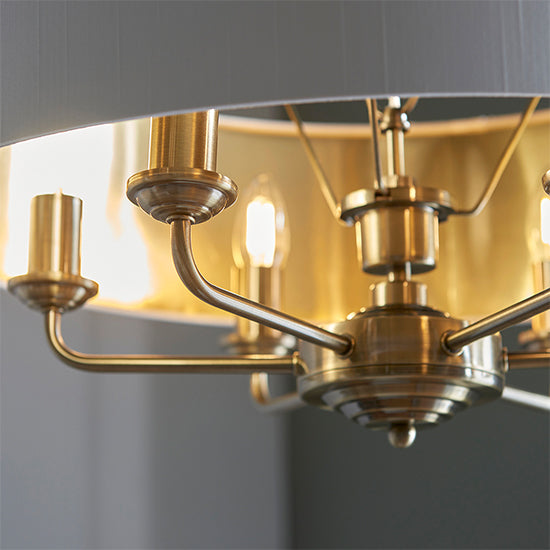 Highclere Round Vintage White Shade 6 Lights Ceiling Pendant Light In Antique Brass