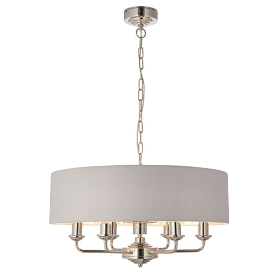 Highclere Silver Fabric Shade Ceiling Pendant Light In Bright Nickel