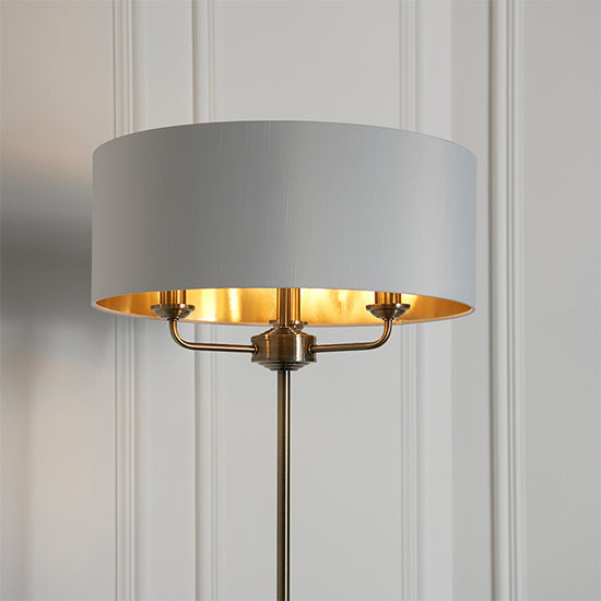 Highclere Vintage White Fabric Shade 3 Lights Floor Lamp In Antique Brass