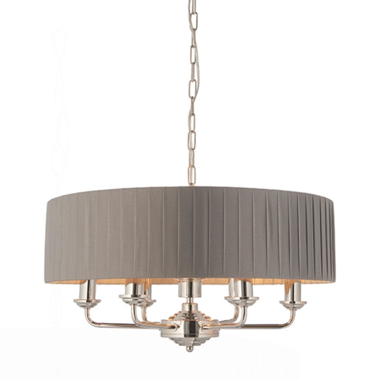 Highclere Wrapped Charcoal Fabric Shade Ceiling Pendant Light In Bright Nickel