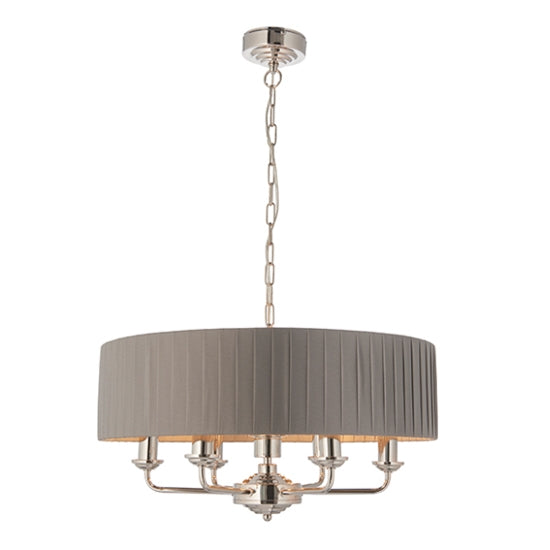Highclere Wrapped Fabric Shade Ceiling Pendant Light Bright Nickel