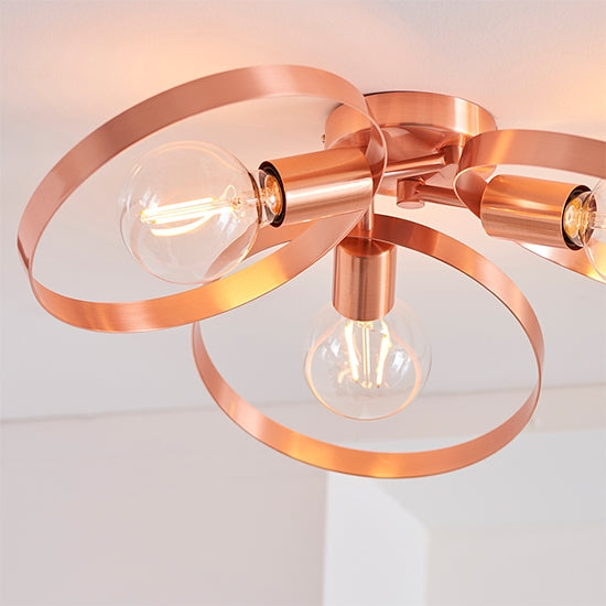 Hoop 3 Lights Semi Flush Ceiling Light In Brushed Copper