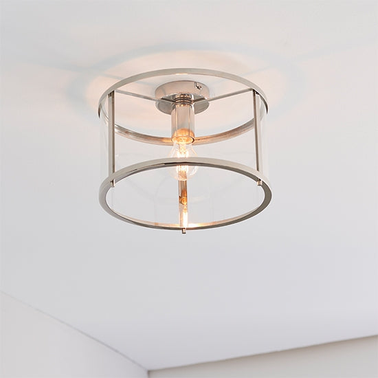 Hopton Clear Glass Shade Flush Ceiling Light In Bright Nickel