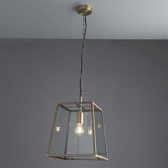 Hurst Clear Glass Ceiling Pendant Light In Matt Antique Brass