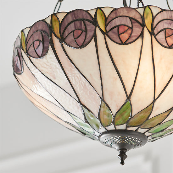 Hutchinson Medium Inverted Tiffany Glass 3 Lights Ceiling Pendant Light In Dark Bronze