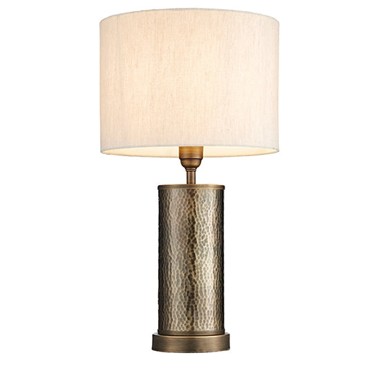 Indara Natural Linen Mix Fabric Table Lamp In Hammered Bronze