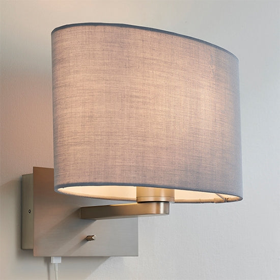 Issac Cool Grey Ellipse Shade Wall Light With USB In Matt Nickel