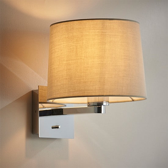 Issac Taupe Fabric Taper Cylinder Shade Wall Light In Polished Chrome