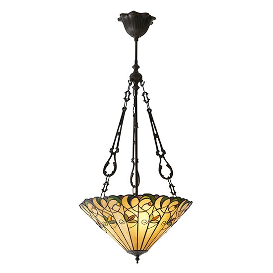 Jamelia Medium Inverted 3 Lights Tiffany Glass Ceiling Pendant Light In Dark Bronze