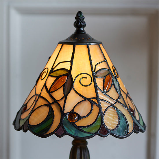 Jamelia Mini Tiffany Glass Table Lamp In Dark Bronze