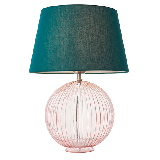 Jemma And Evie Green Shade Table Lamp With Dusky Pink Ribbed Base