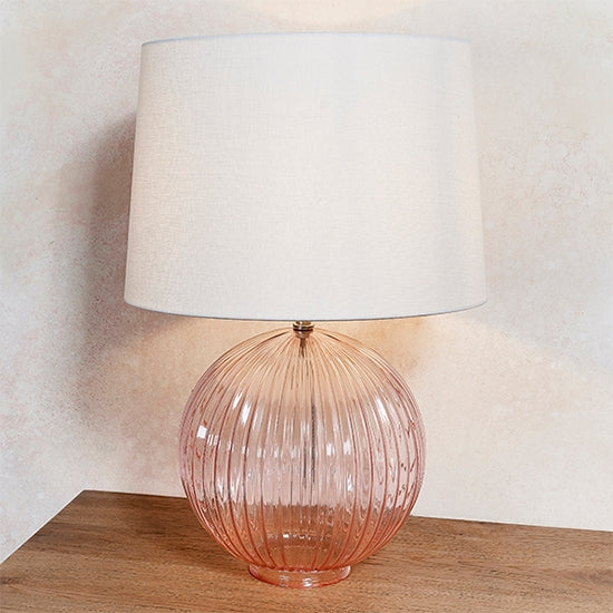 Jemma And Mia Vintage White Shade Table Lamp With Dusky Pink Ribbed Base