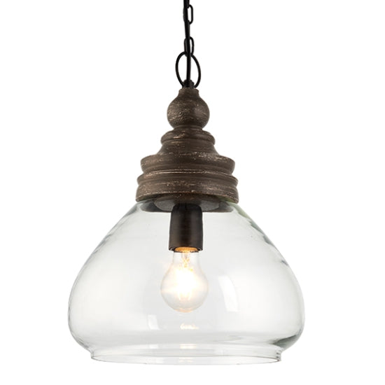 Kerala Clear Glass Ceiling Pendant Light Taupe Distressed Wood