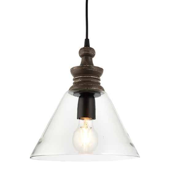 Kerala Glass Ceiling Pendant Light In Taupe Grey Distressed Wood