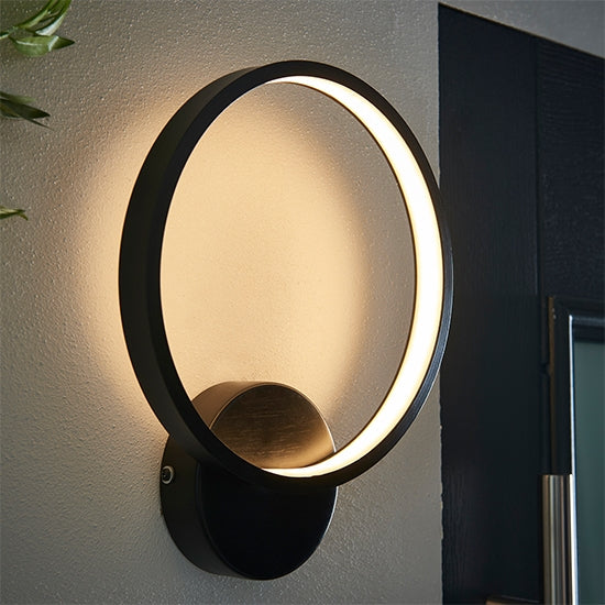 Kieron Wall Light In Textured Black Finish With White Diffuser