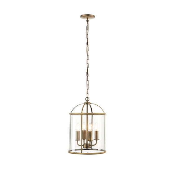 Lambeth 4 Lights Clear Glass Ceiling Pendant Light In Antique Brass