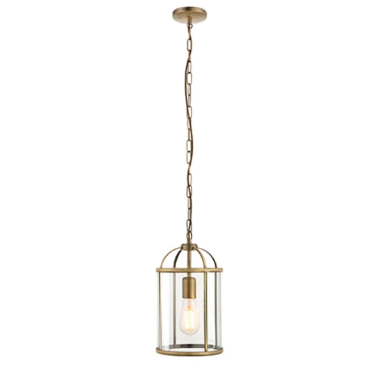 Lambeth Clear Glass Ceiling Pendant Light In Antique Brass