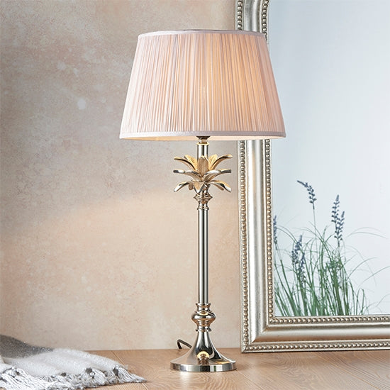 Leaf And Freya Small Dusky Pink Shade Table Lamp In Polished Nickel