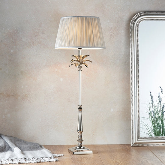 Leaf And Freya Tall Silver Shade Table Lamp In Polished Nickel