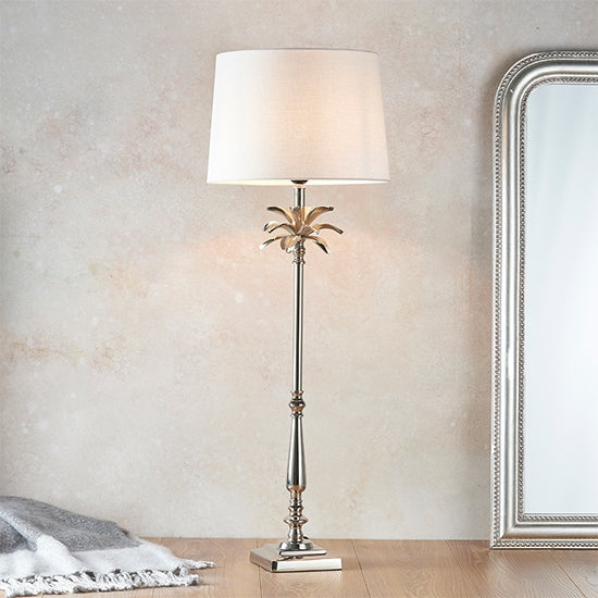 Leaf And Mia Tall Vintage White Shade Table Lamp In Polished Nickel
