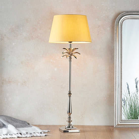 Leaf And Evie Yellow Shade Table Lamp In Polished Nickel