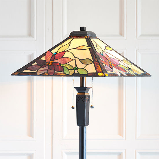 Lelani Tiffany Glass Floor Lamp In Matt Black