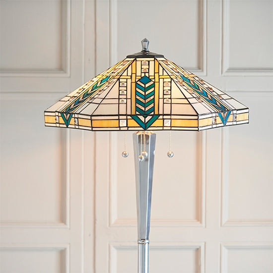 Lloyd Tiffany Glass Floor Lamp In Polished Aluminium