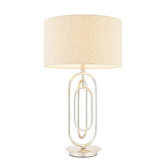 Meera Natural Linen Table Lamp In Antique Silver Leaf