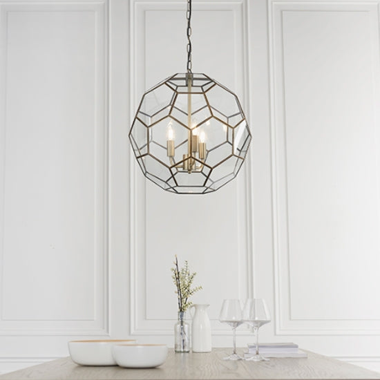 Miele 3 Lights Clear Glass Ceiling Pendant Light In Antique Brass