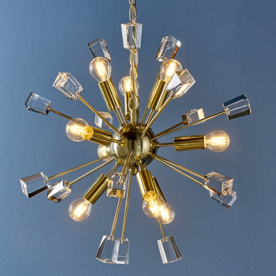 Miro 9 Lights Clear Crystal Ceiling Pendant Light In Satin Brass