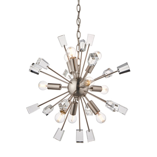 Miro 9 Lights Clear Crystal Glass Ceiling Pendant Light In Satin Nickel