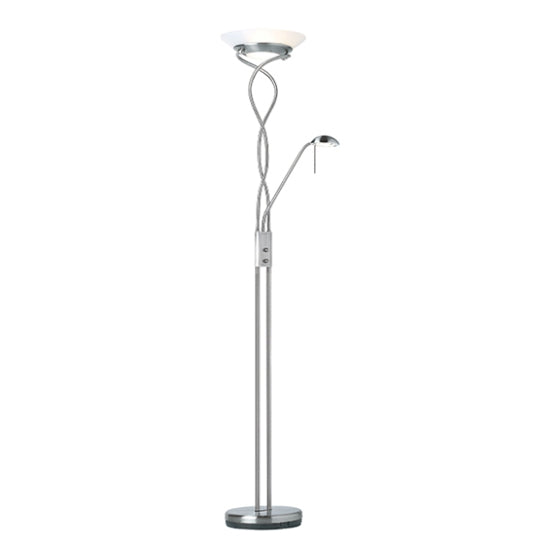 Monaco Frosted Glass Mother And Child Task Floor Lamp In Satin Chrome
