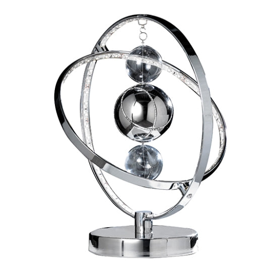 Muni Clear Glass Suspended Spheres Table Lamp In Polished Chrome