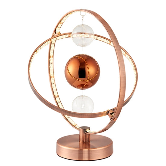 Muni Clear Glass Suspended Spheres Table Lamp In Polished Copper