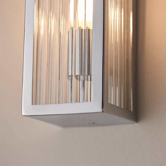 Newham 2 Lights Wall Light In Chrome With Clear Ribbed Glass Diffuser