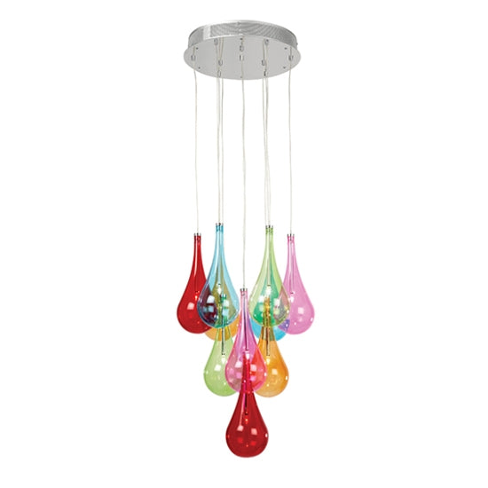 Niro 10 Lights Coloured Glass Ceiling Pendant Light Chrome