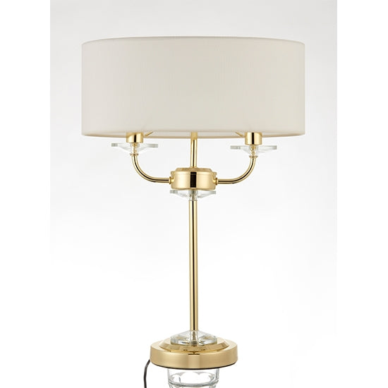 Nixon Vintage White Fabric 2 Lights Table Lamp In Brass