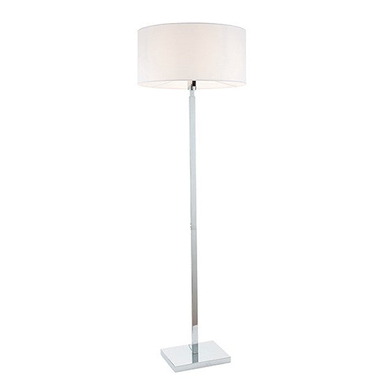 Norton Vintage White Fabric Cylinder Shade Floor Lamp In Polished Chrome