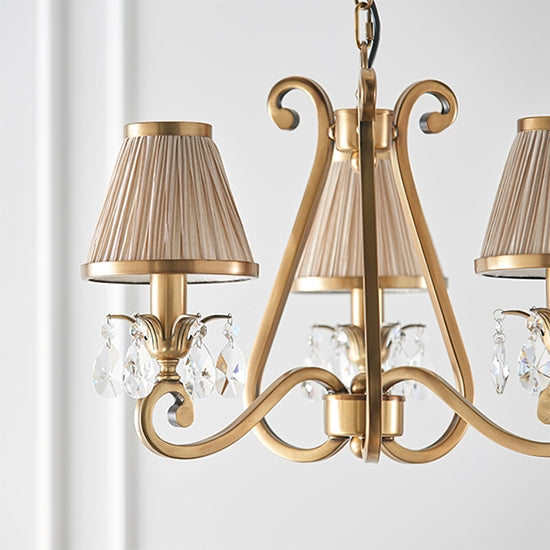 Oksana 3 Lights Beige Shades Ceiling Pendant Light In Antique Brass