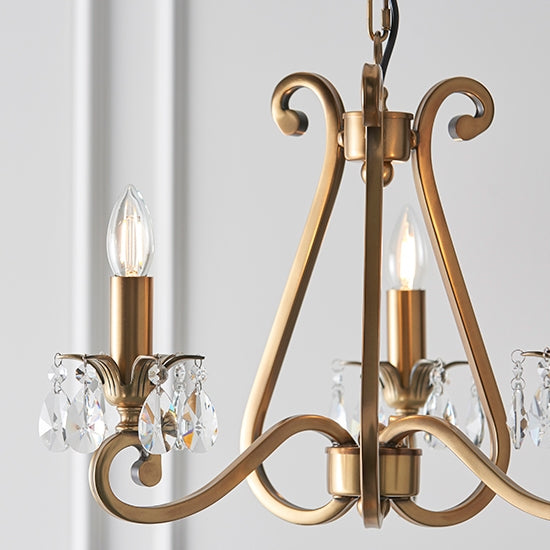 Oksana 3 Lights Clear Crystal Ceiling Pendant Light In Antique Brass